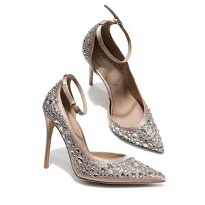 Aldo Satin and Crystals Pointed High Heel Shoes Size 6 Wedding Party Evening